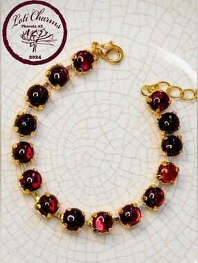 Natural Garnet 15 Total Carats In Classic Gold Plated Tennis Bracelet